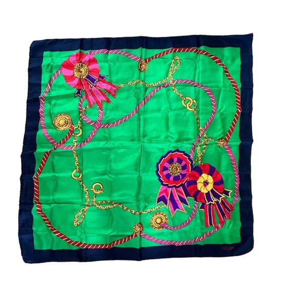 Celine Scarf Loop & Rosette Pattern 34.5x34.5in Silk Scarf - Picture 1 of 7